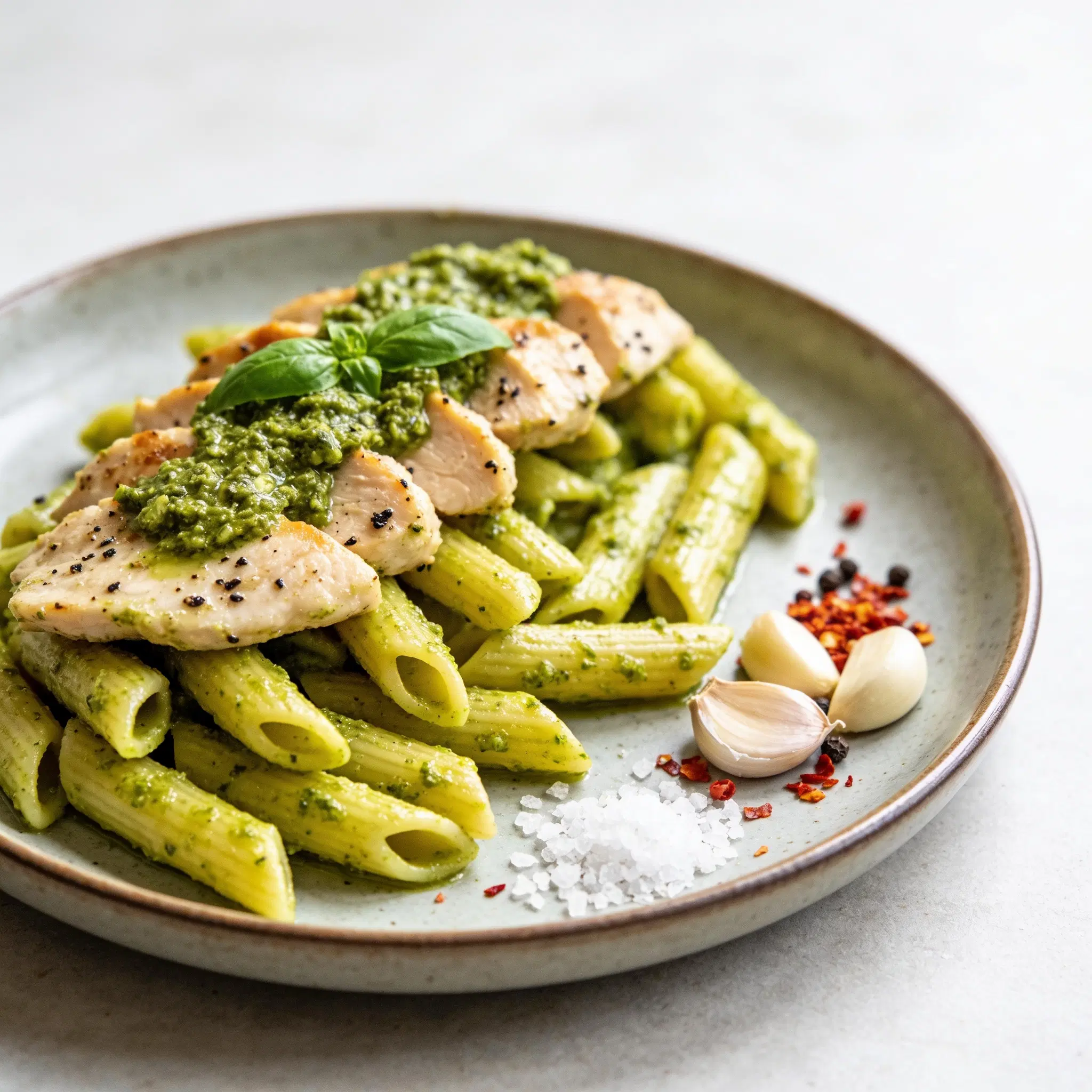 Makaron w zielonym pesto