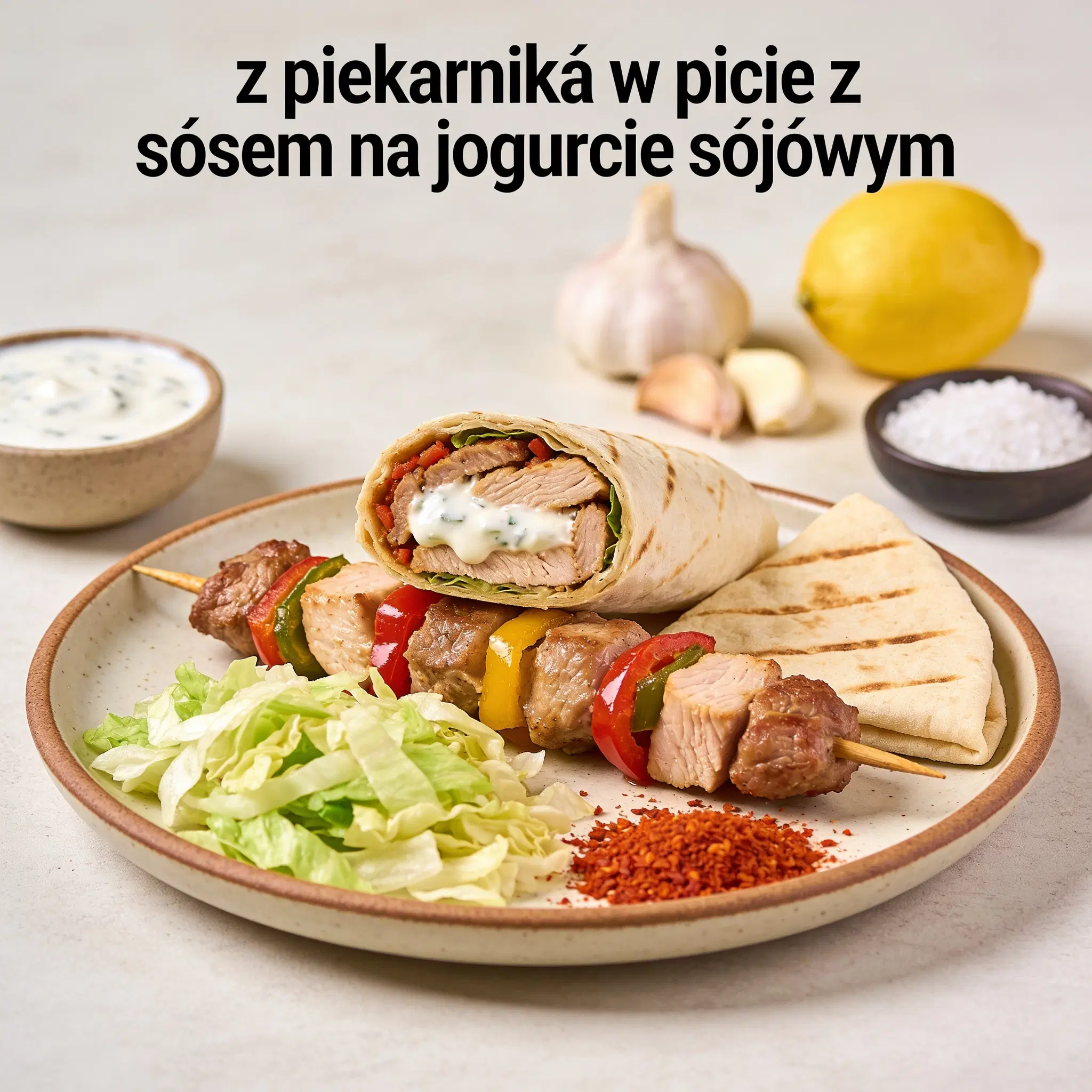 Kebab z piekarnika w picie z sosem na jogurcie sojowym