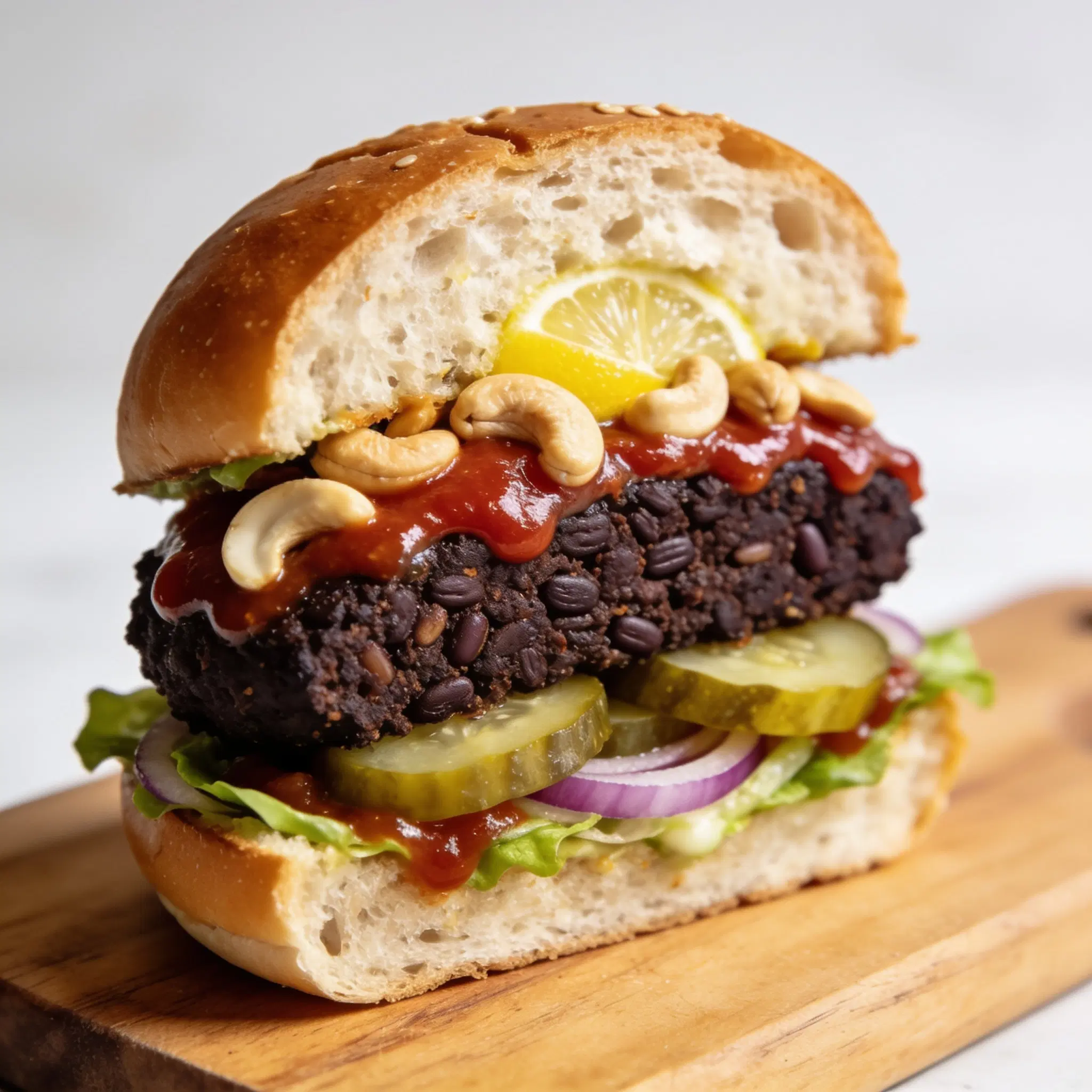Burger z czarnej fasoli z sosem nerkowcowym