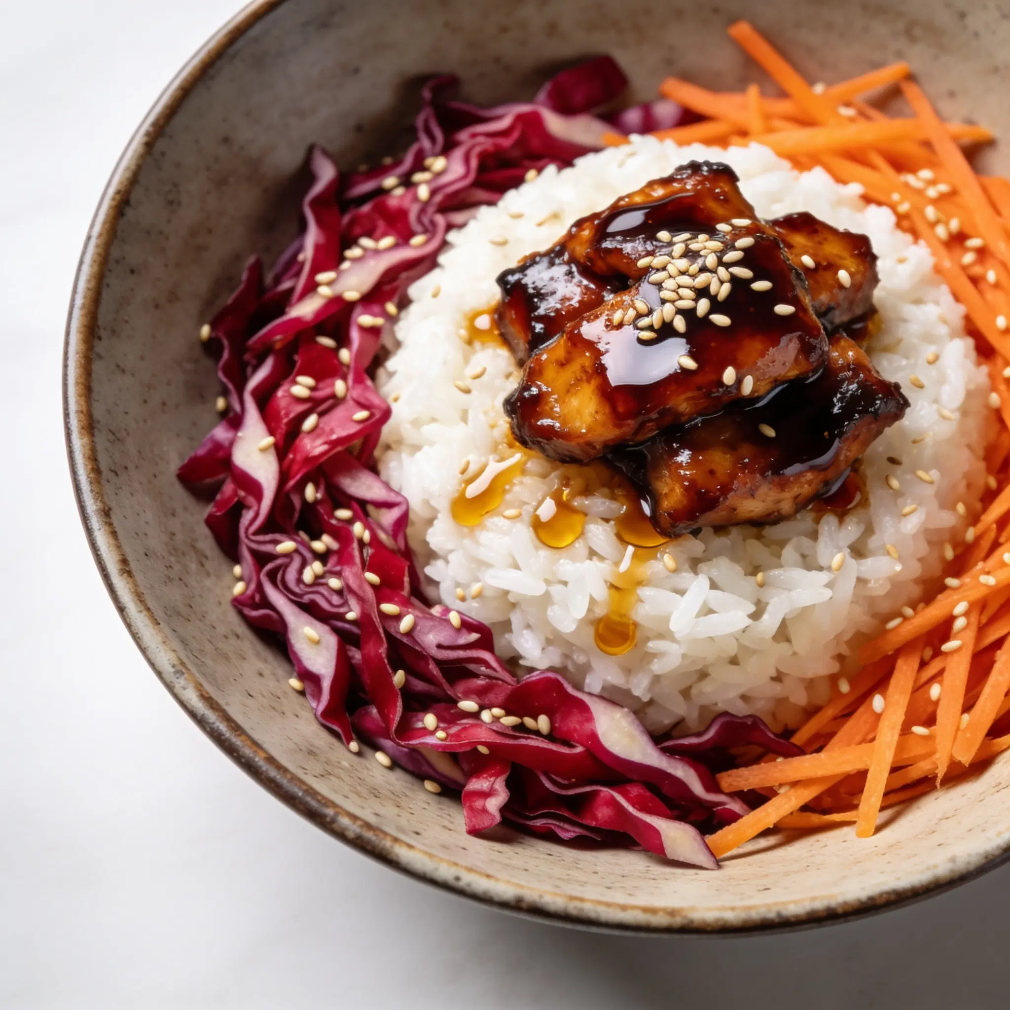 Teriyaki z ryżem i surówką z czerwonej kapusty