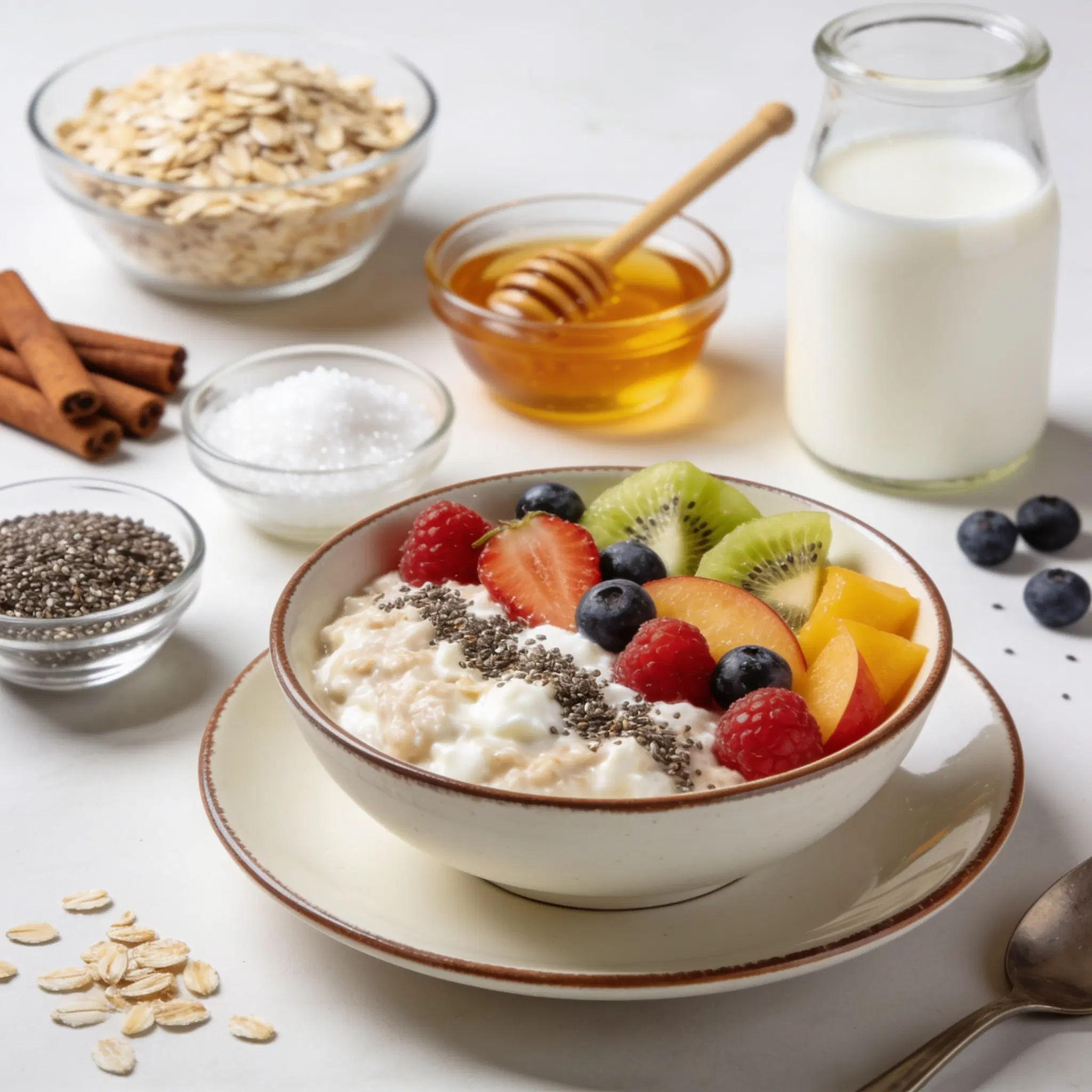 Owsianka proteinowa z twarożkiem i owocami