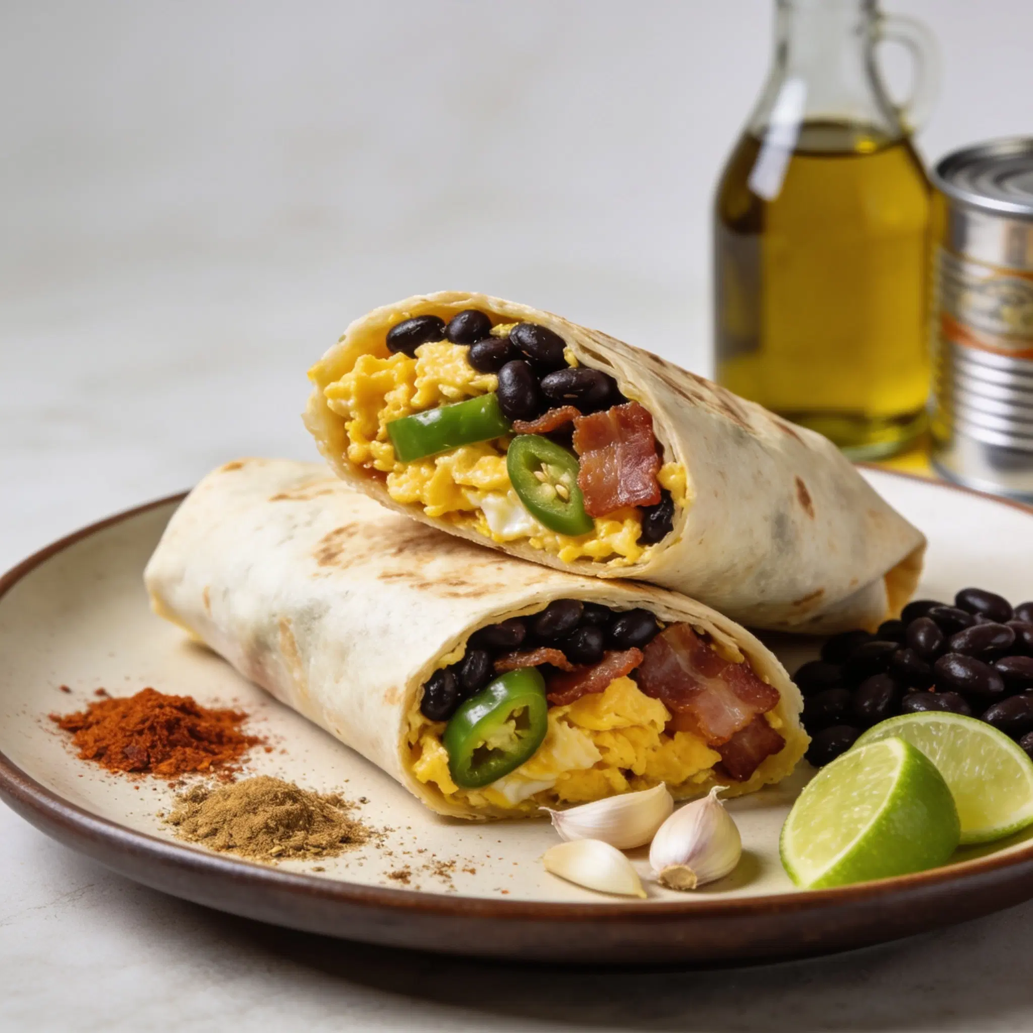 Breakfast burrito z jajecznicą i czarną fasolą