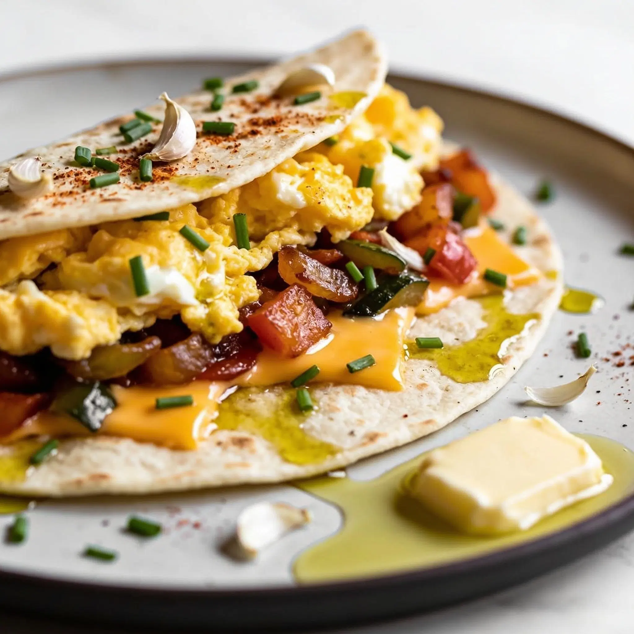 Tortilla z jajecznicą i karmelizowanymi warzywami
