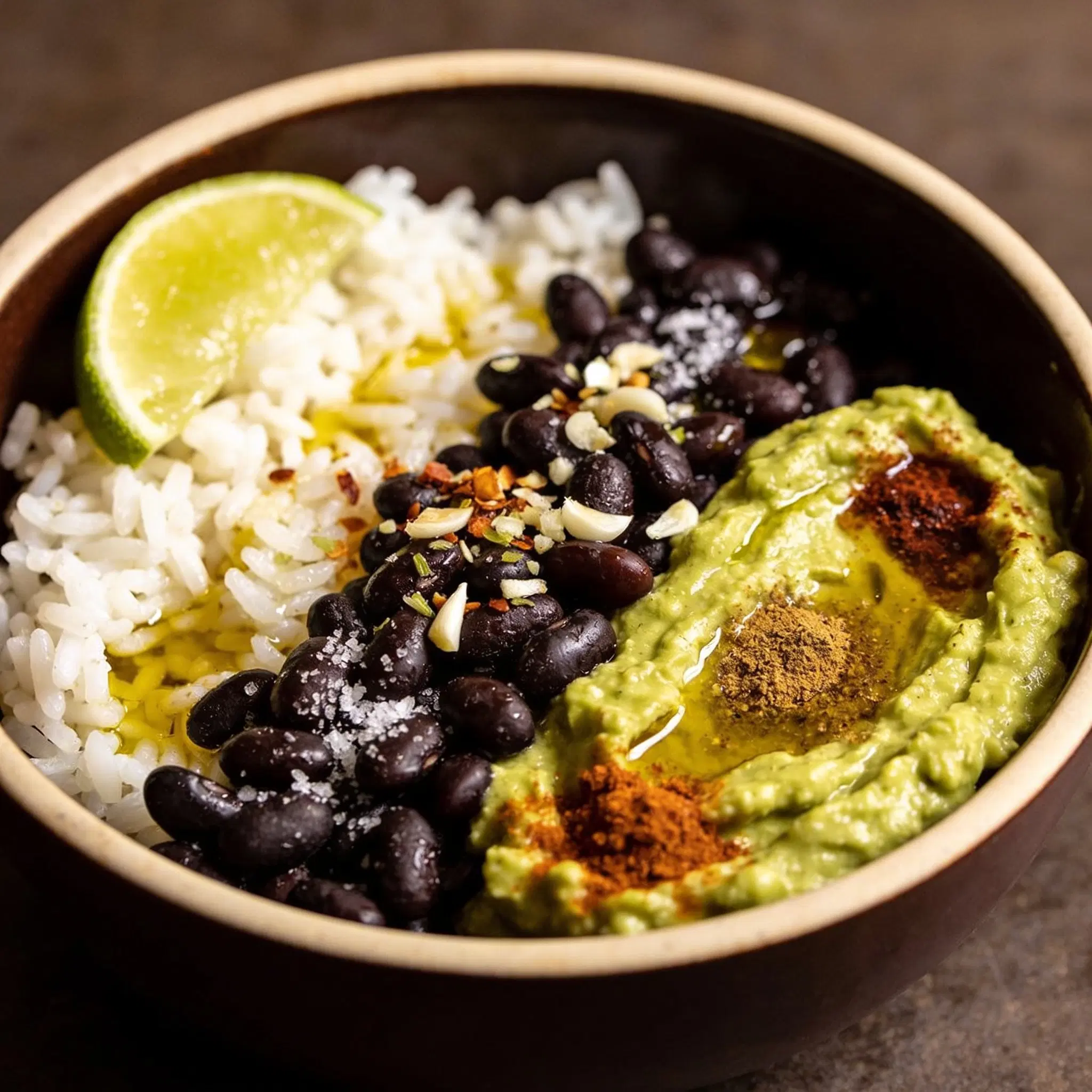 Burrito bowl z czarną fasolą i guacamole