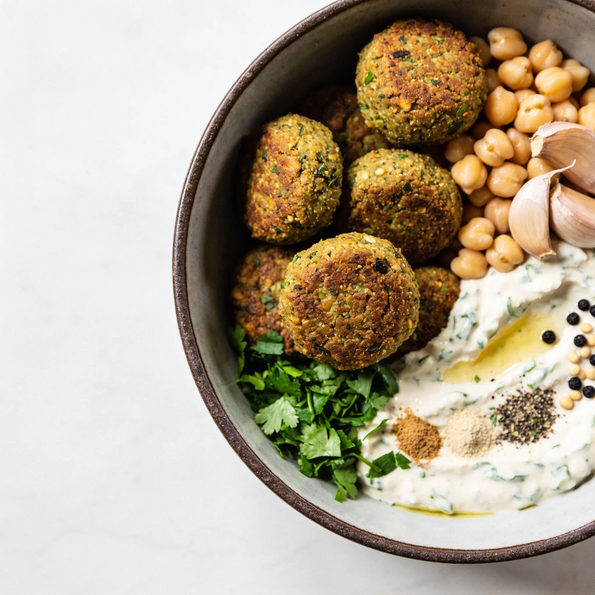 Falafel bowl z tahini i surówkami