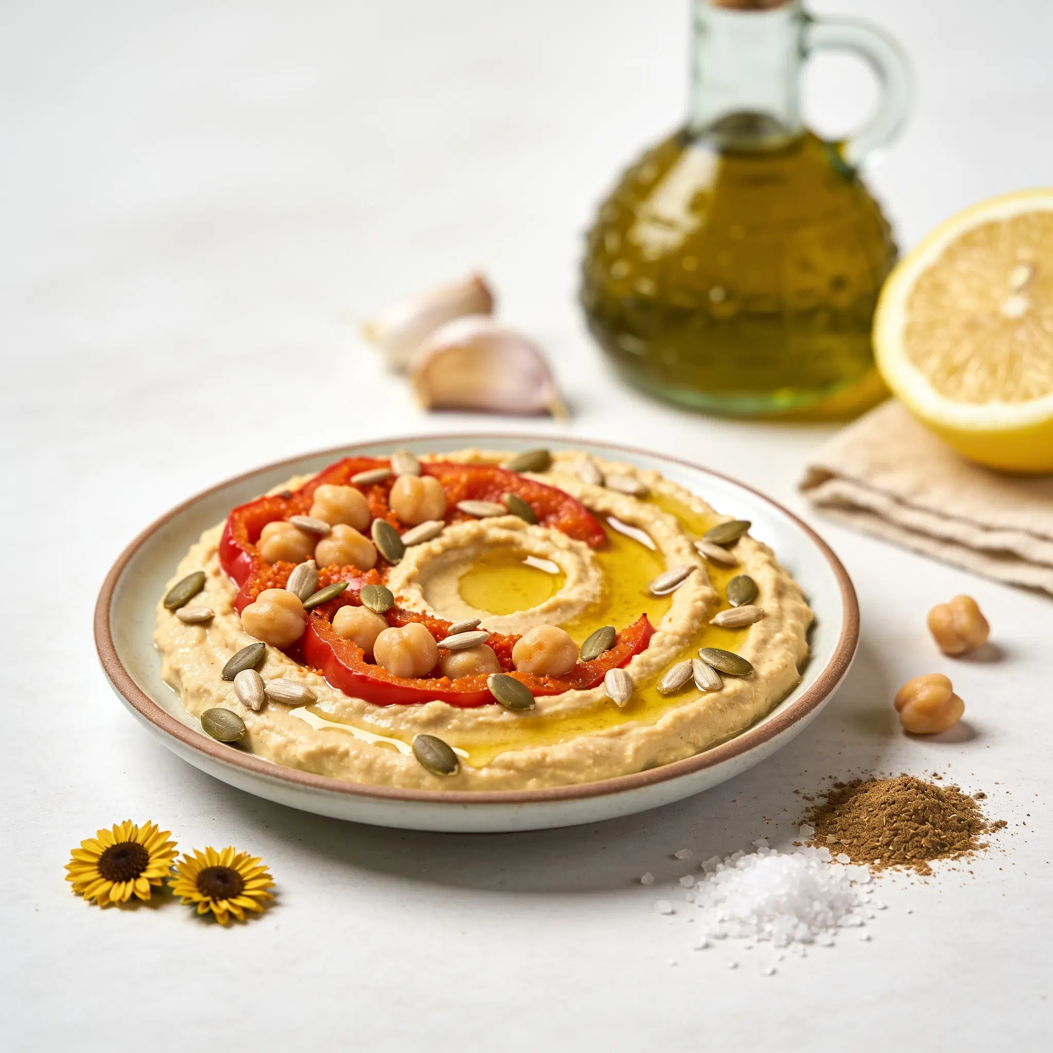 Hummus z pieczoną papryką i słonecznikiem