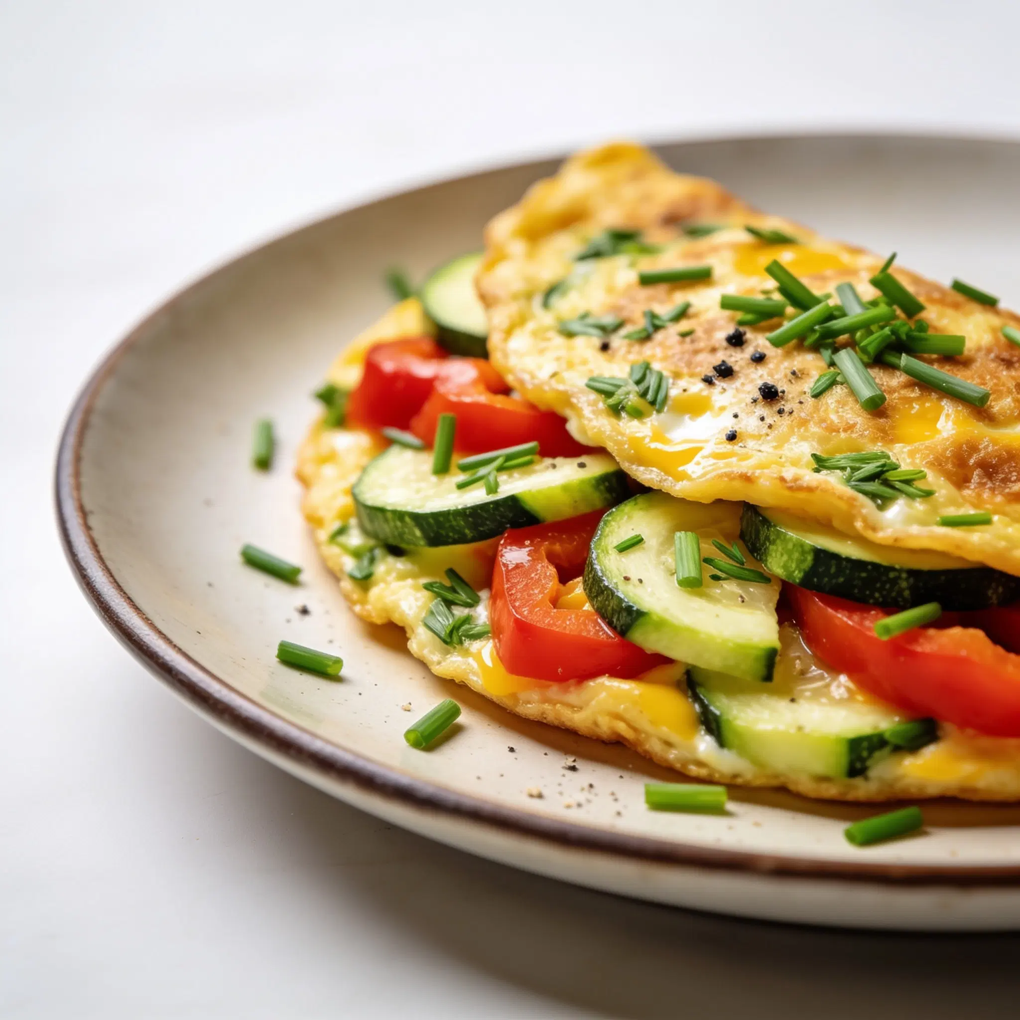 Omlet z cukinią, papryką i szczypiorkiem