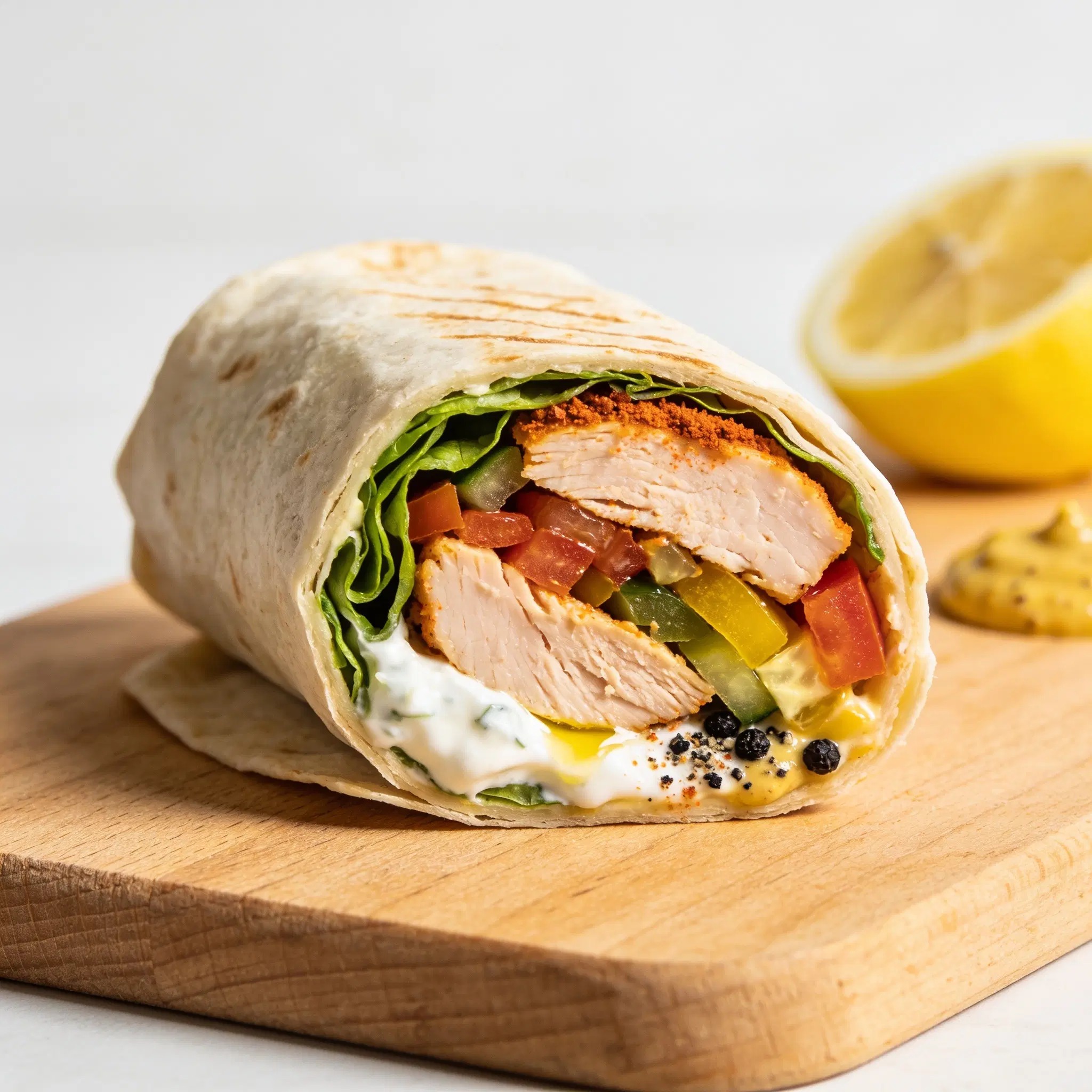 Wrap z indykiem, serem i warzywami