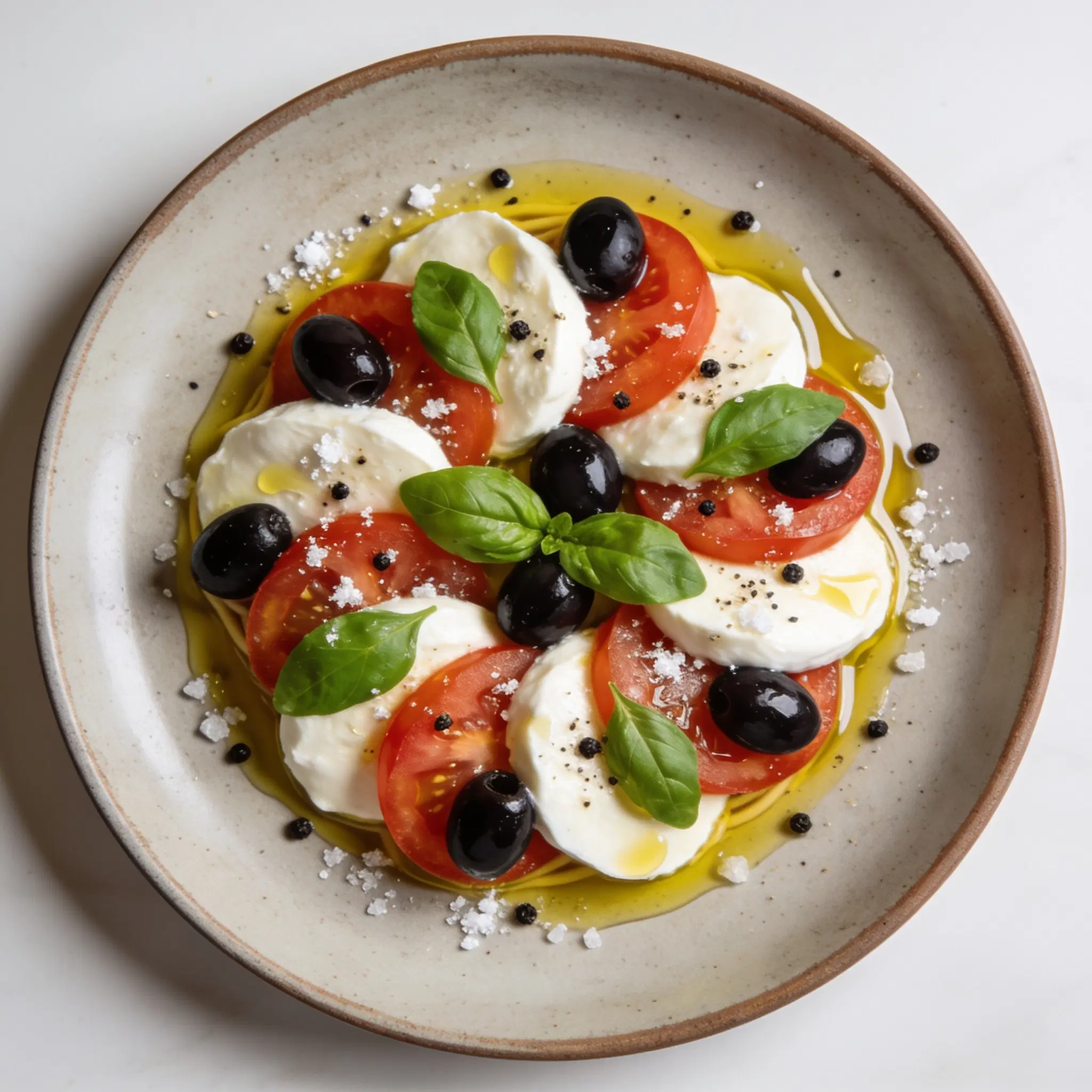 Włoski talerz antipasti z mozzarellą, pomidorami i oliwkami