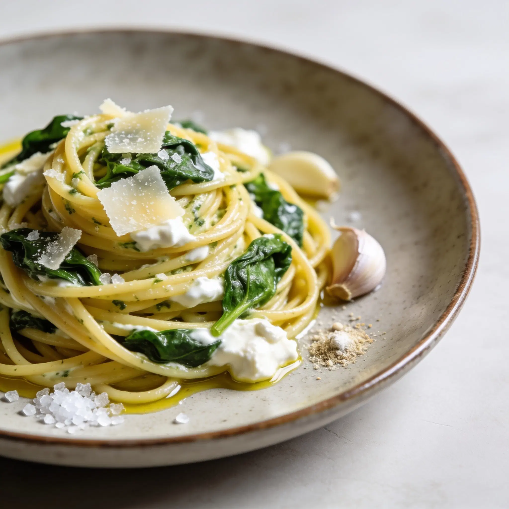 Spaghetti ze szpinakiem i mascarpone