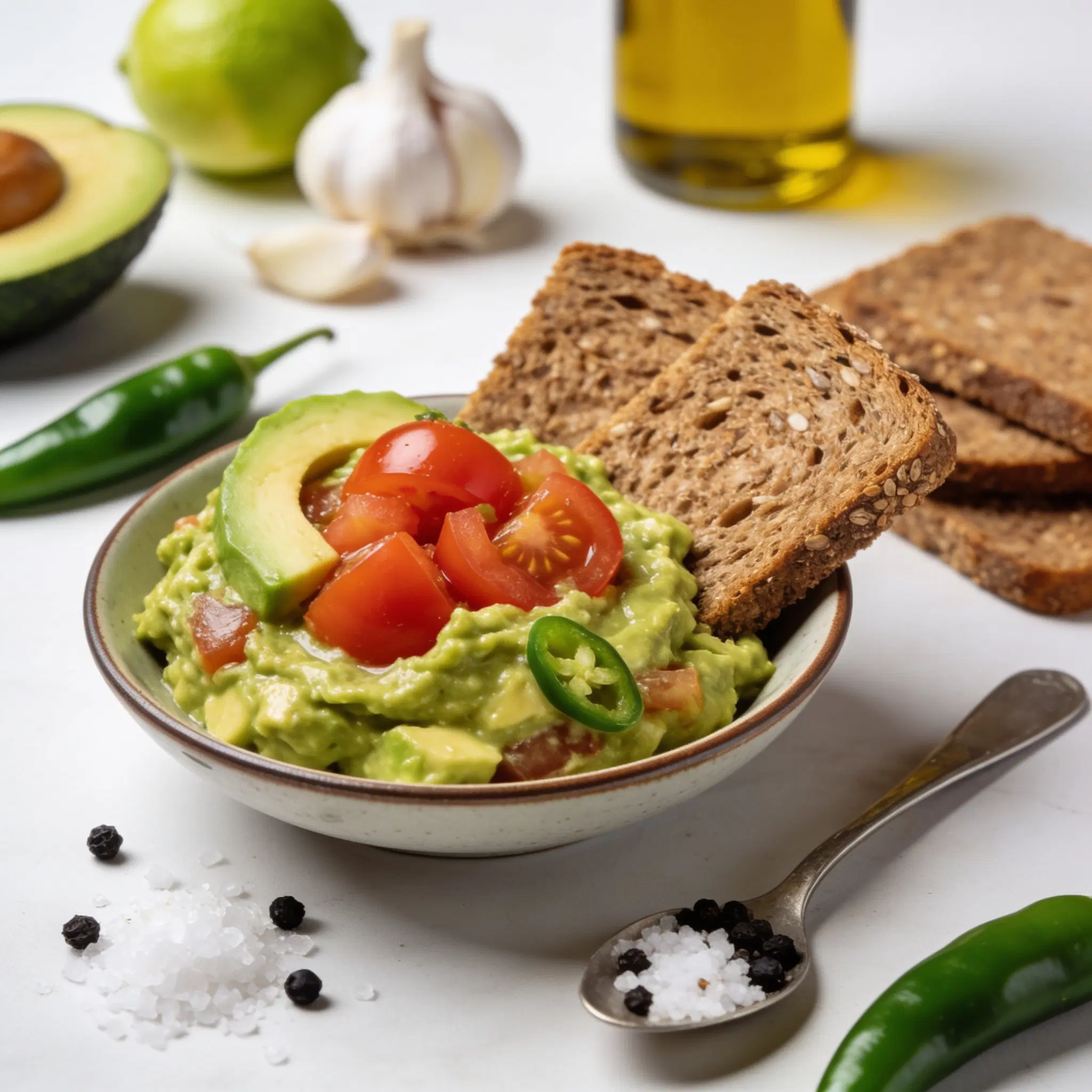 Guacamole z pomidorkami i grzankami żytnimi