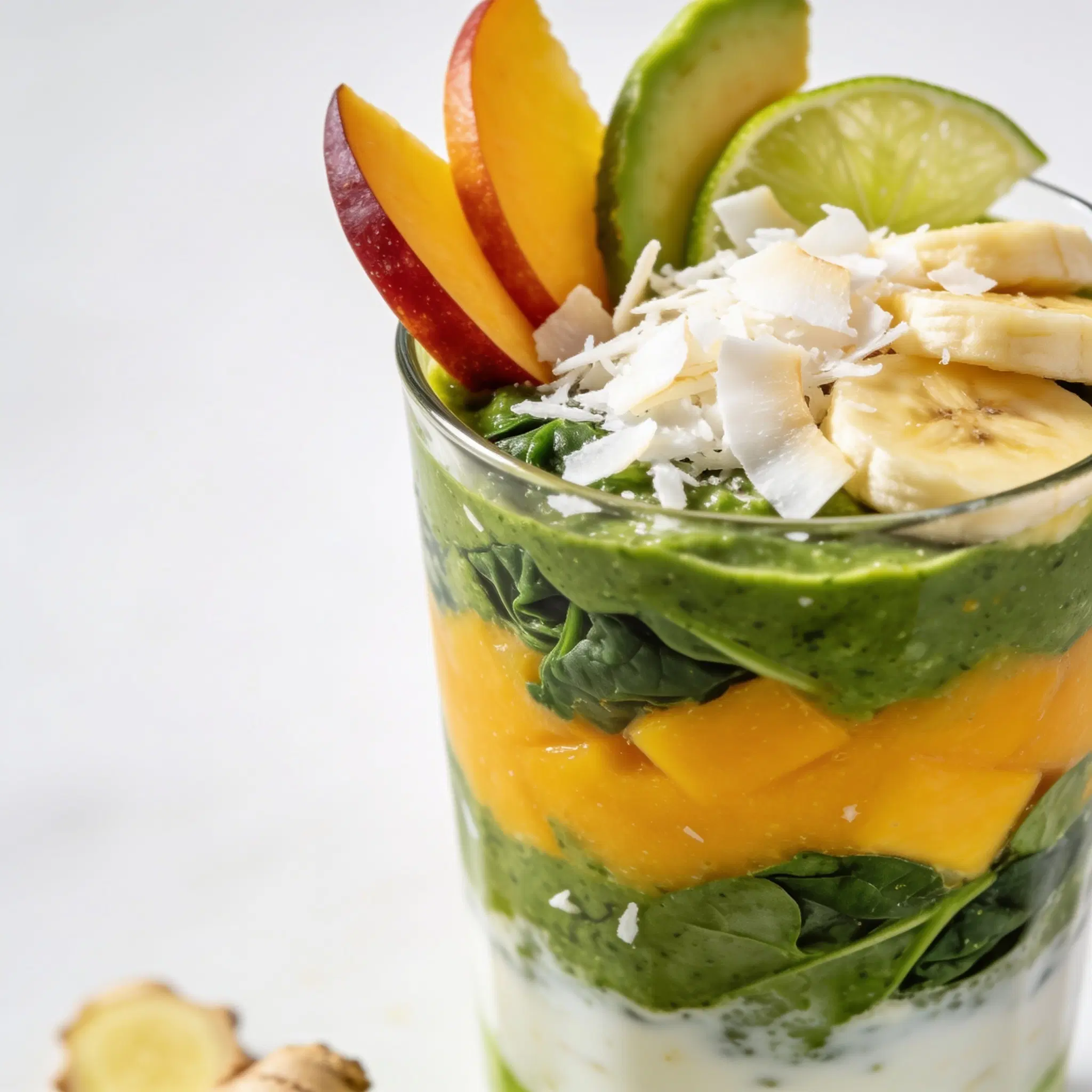 Słodkie zielone smoothie z owocami i kokosem