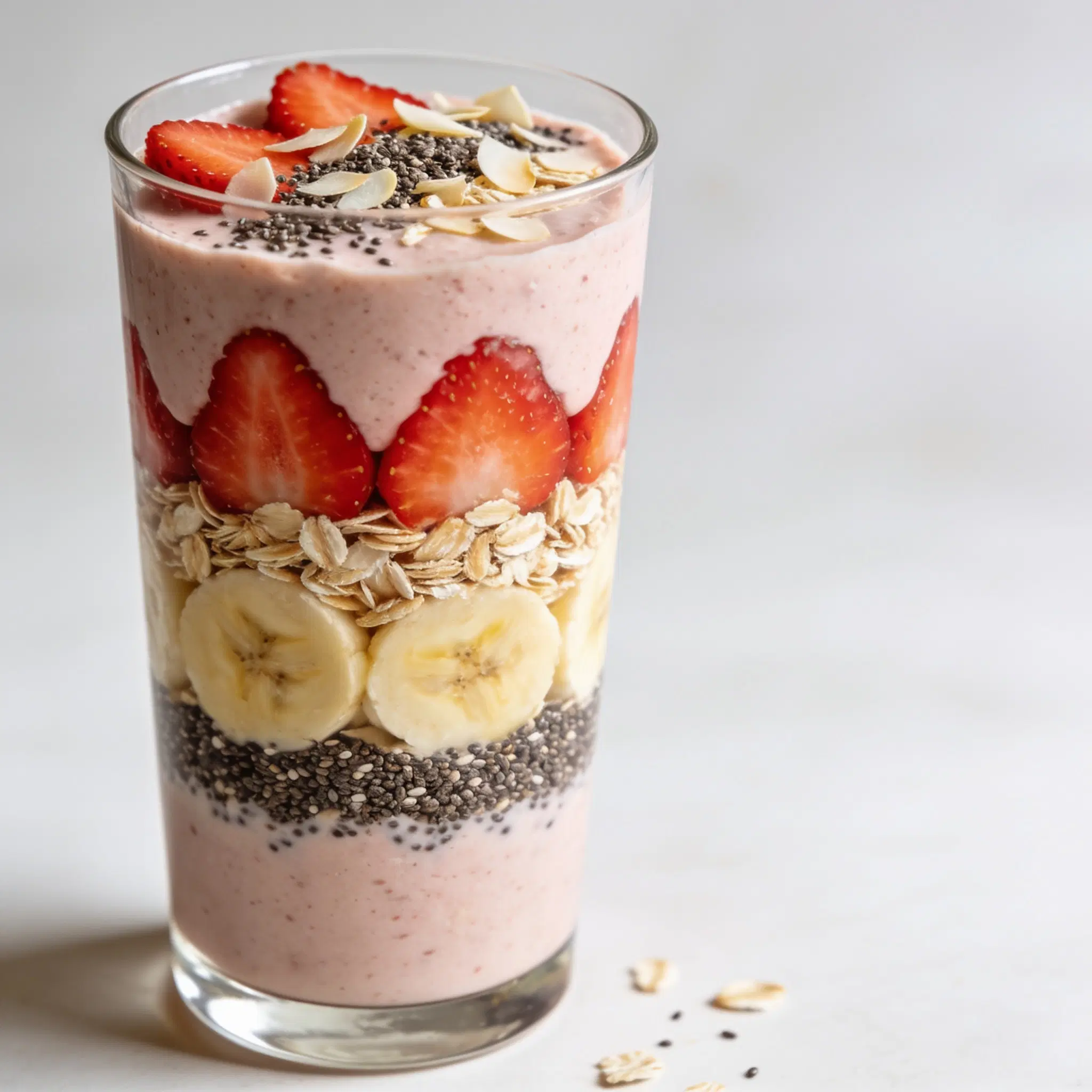 Smoothie śniadaniowe na napoju sojowym z owocami i płatkami
