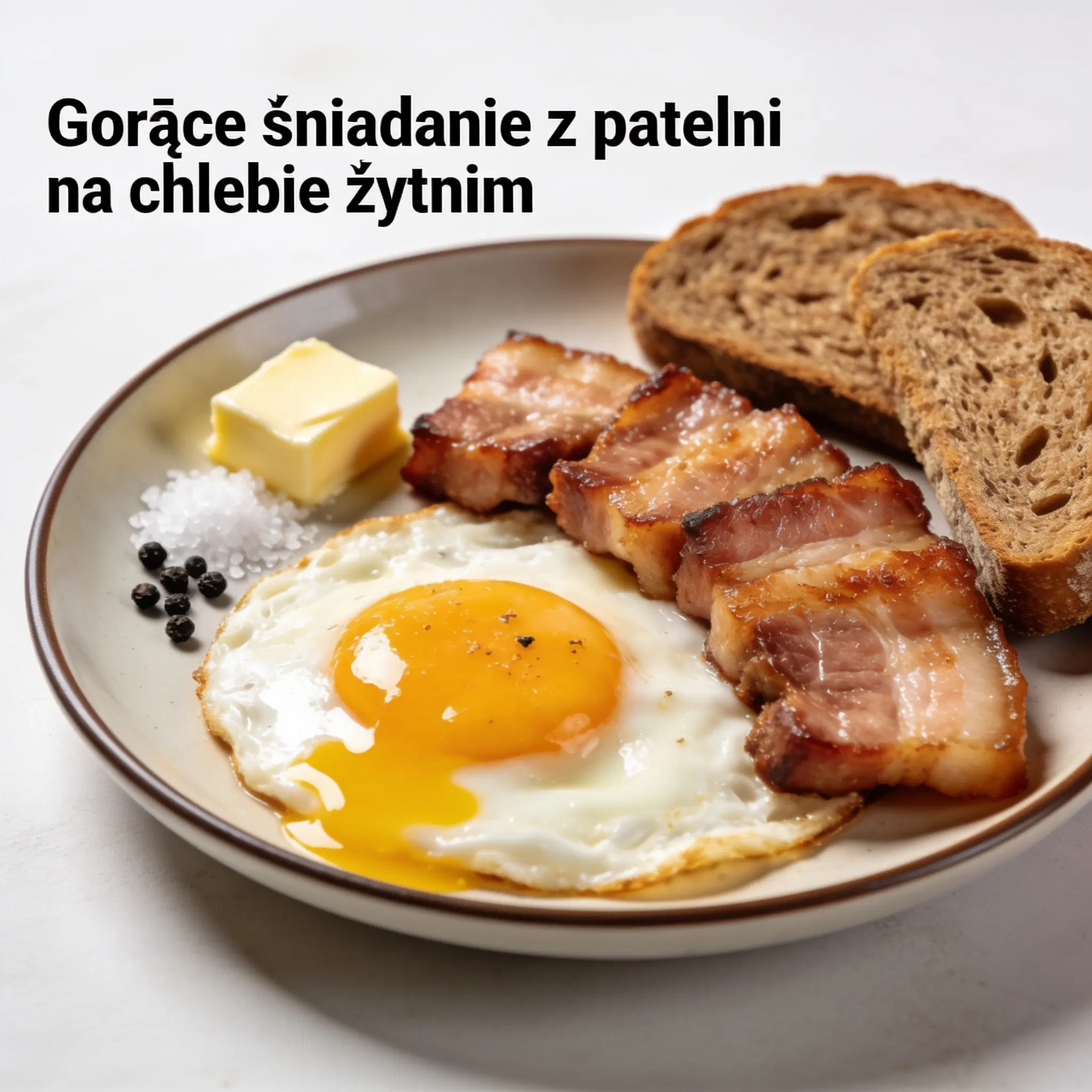 Gorące śniadanie z patelni na chlebie żytnim
