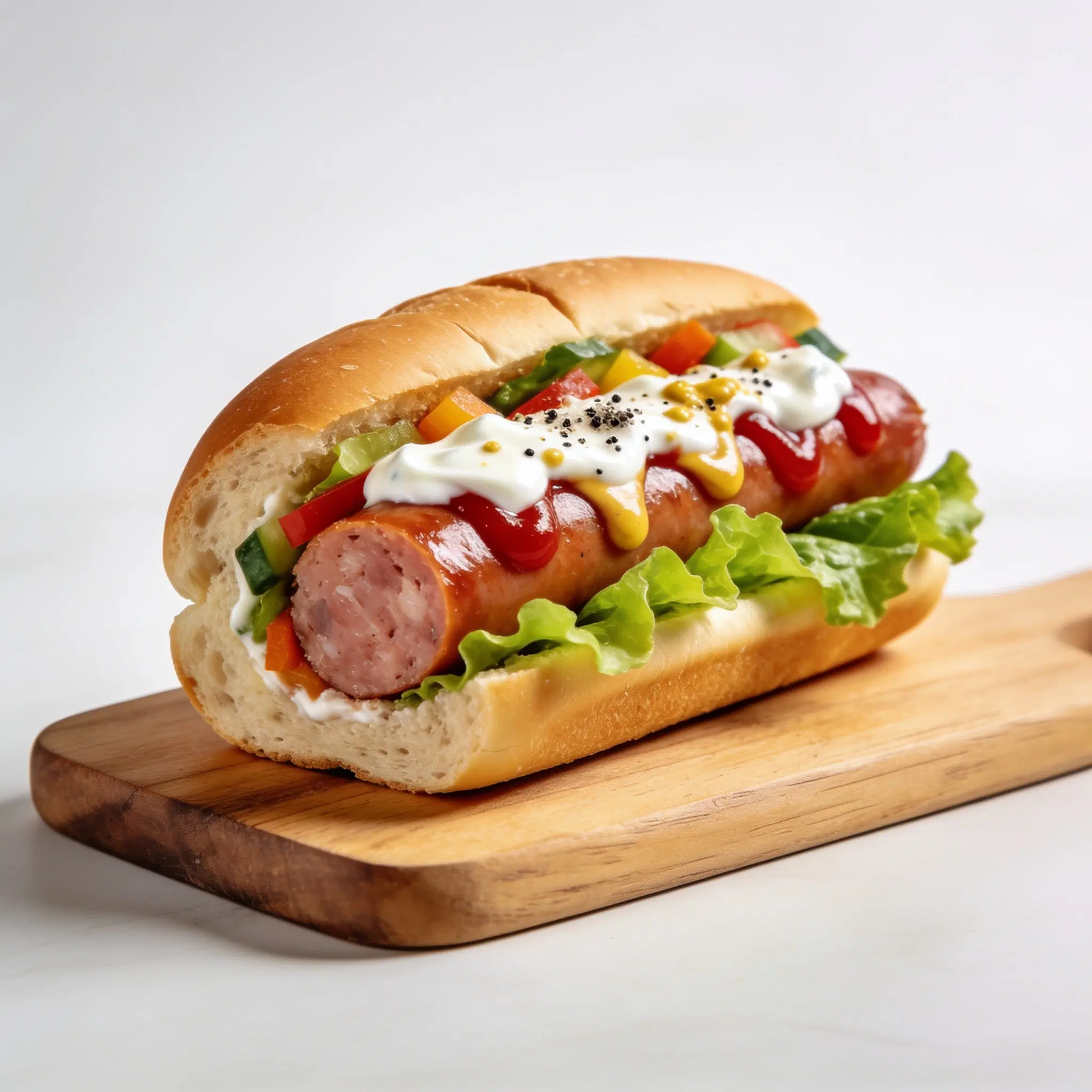 Hot dog z warzywami i sosem jogurtowym