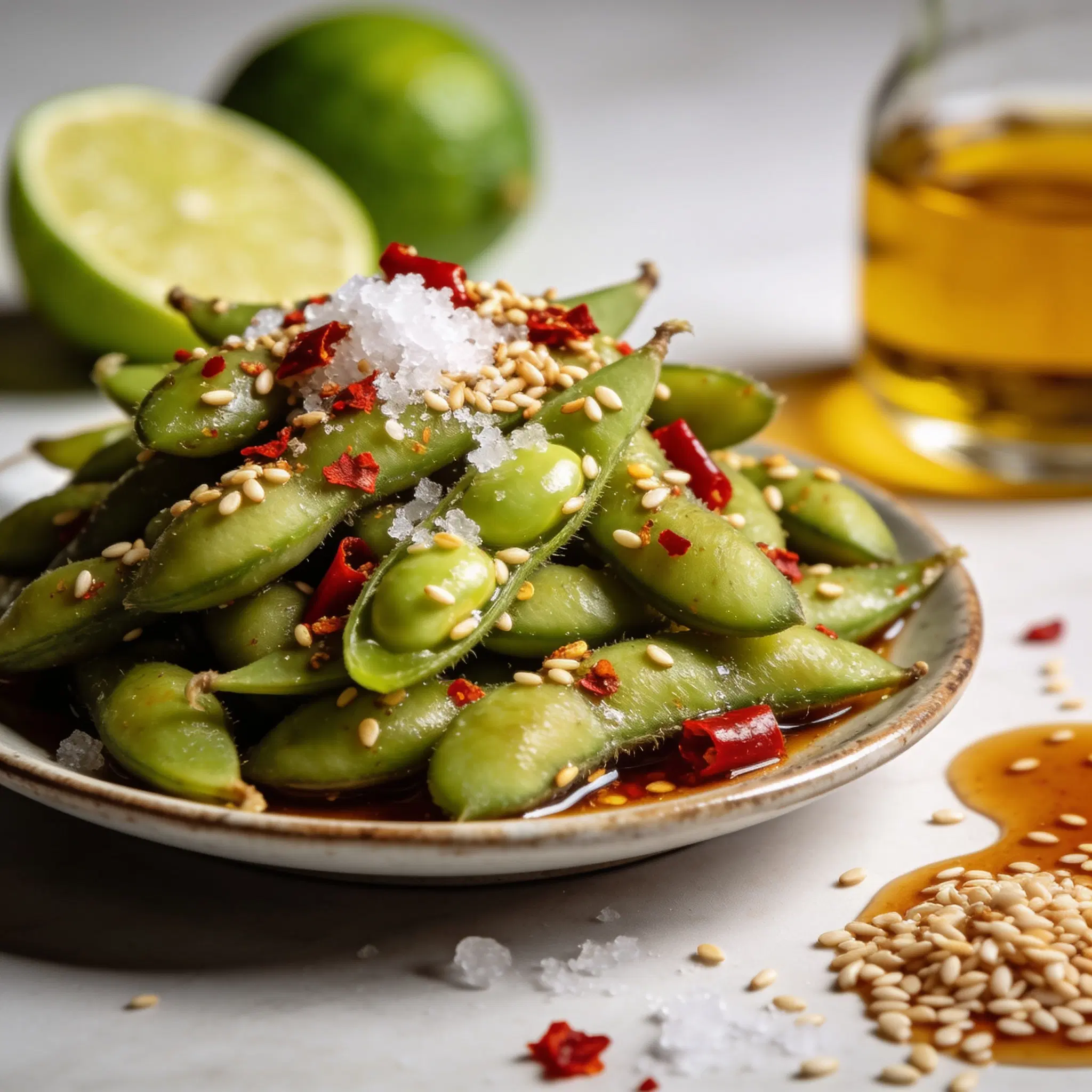 Edamame z solą, chili i prażonym sezamem