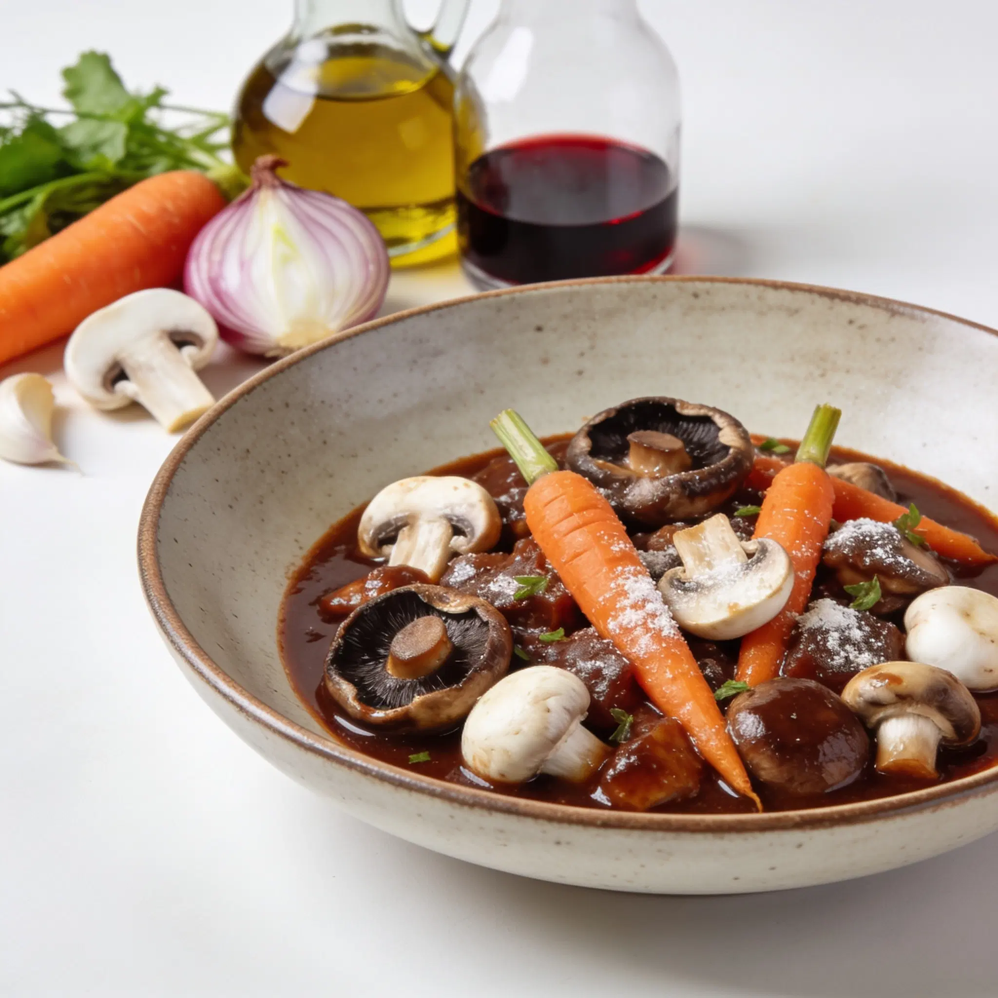 Bourguignon z pieczarkami i marchewką