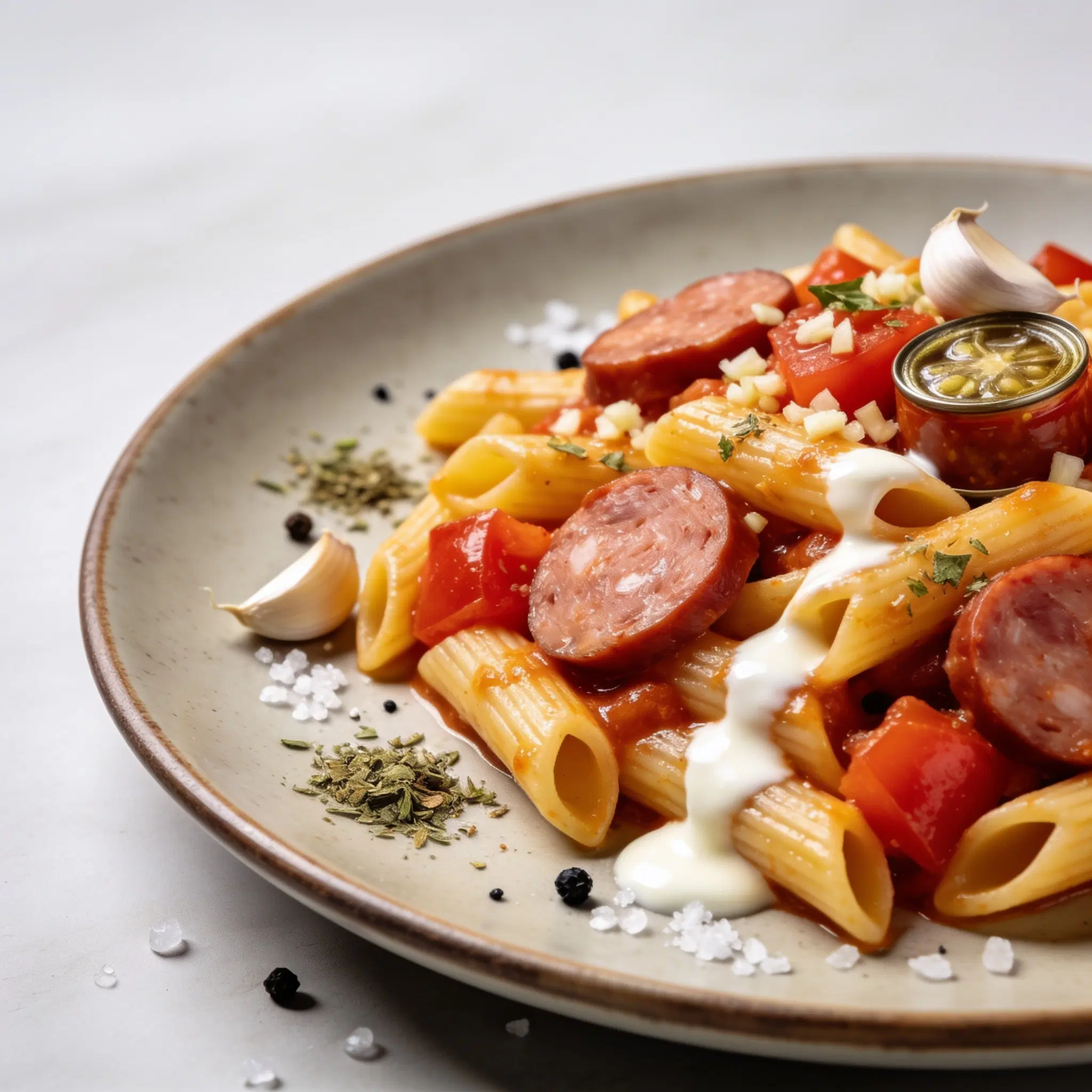 Penne z kiełbasą w sosie pomidorowym