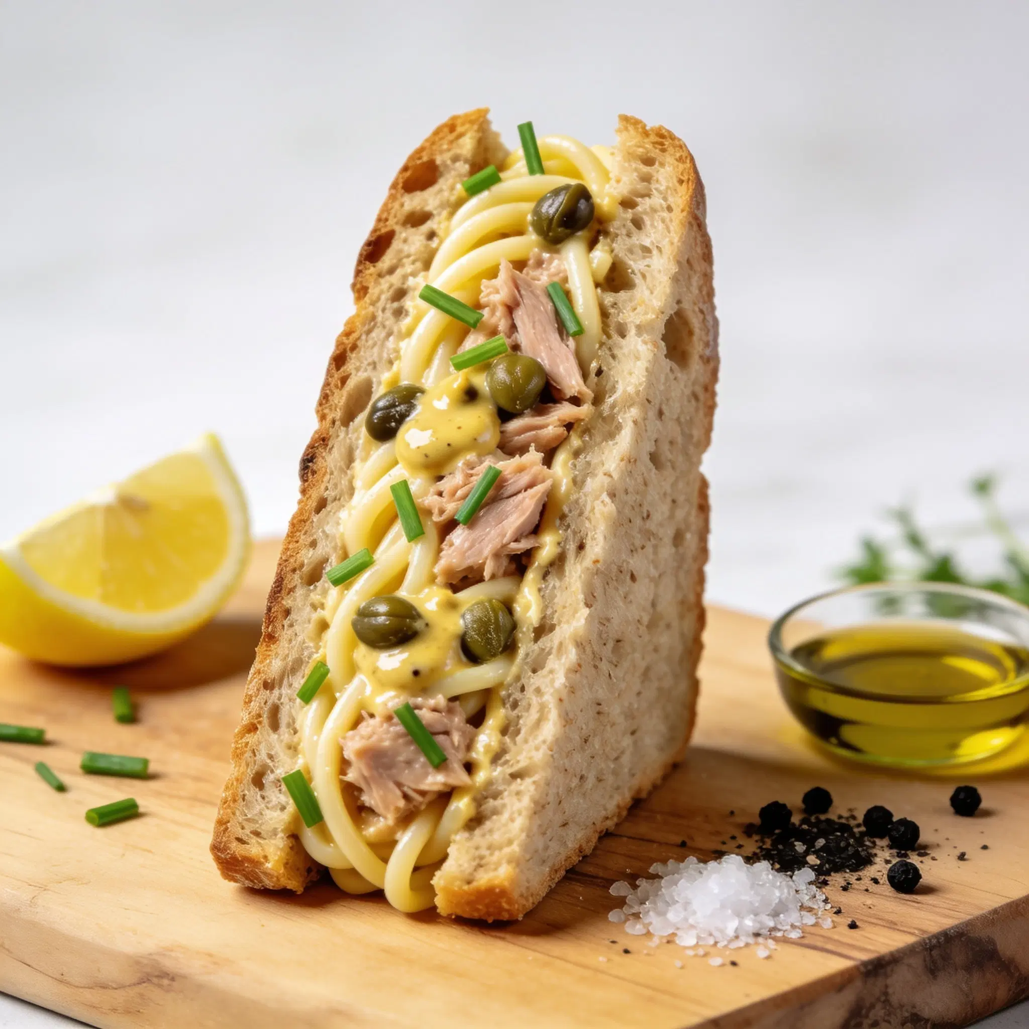 Pasta Dijon z kaparami na chlebie żytnim